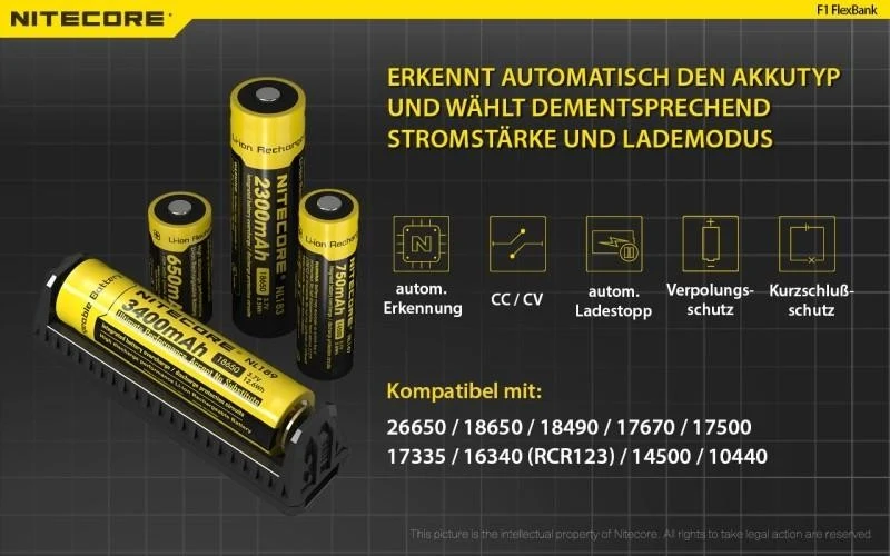 Nitecore F1 FlexBank Outdoor-Ladegerät für Li-Ionen-Akkus
