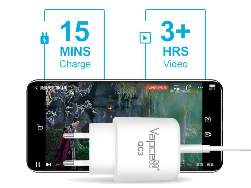 USB-Netzteil Vapcell QC3 5V-3A / 9V-2A / 12V-1,67A Quick Charge