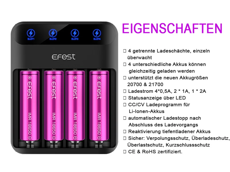 Efest Lush Q4 Li-Ion-Akku-Schnellader mit eingebautem Netzteil