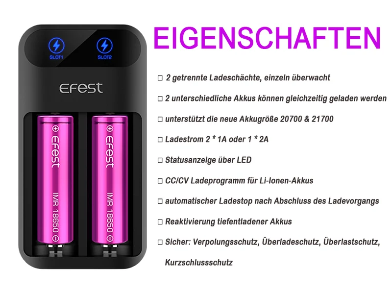 Efest Lush Q2 Akku-Schnellladegerät mit integriertem Netzteil
