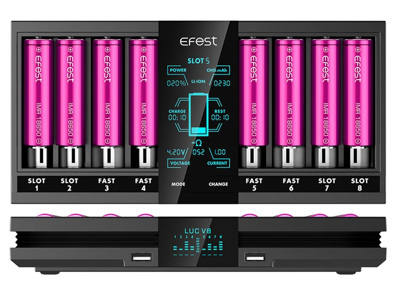 Efest LUC V8 Ladegerät für 3,6V-3,7V Li-Ion und NiMH/NiCd 1,2V Akkus