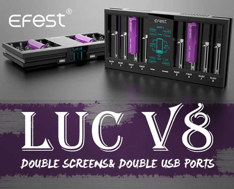 Efest LUC V8 Ladegerät für 3,6V-3,7V Li-Ion und NiMH/NiCd 1,2V Akkus