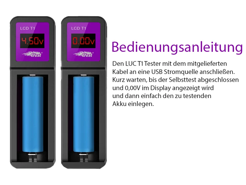 Efest LUC T1 Tester: Li-Ion-Akkutester mit LCD-Display