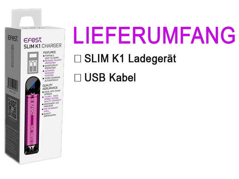Efest SLIM K1: 1-Schacht USB-Li-Ion-Akkulader