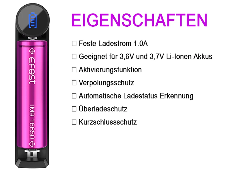Efest SLIM K1: 1-Schacht USB-Li-Ion-Akkulader
