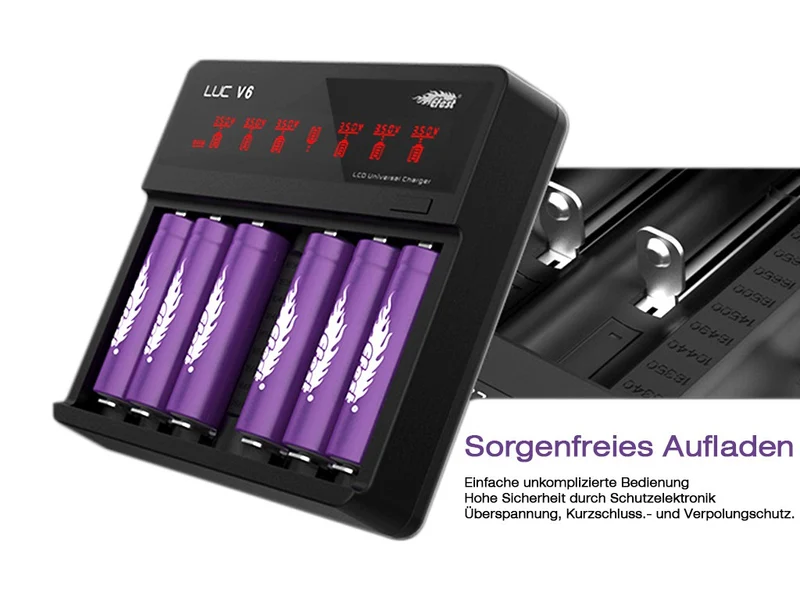 Efest LUC V6 Ladegerät für 3,6V - 3,7V Li-Ion-Akkus mit HD-LCD-Anzeige