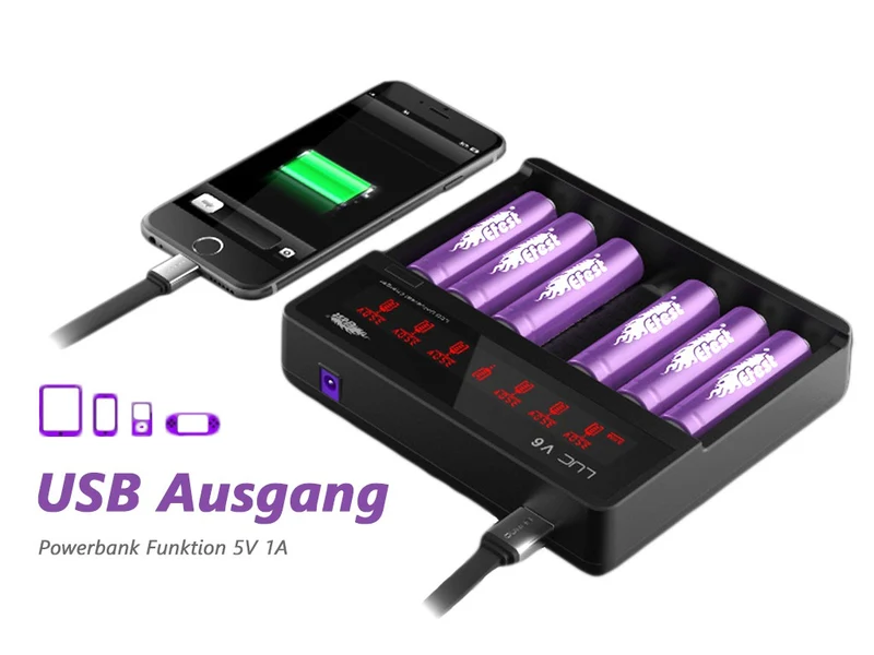 Efest LUC V6 Ladegerät für 3,6V - 3,7V Li-Ion-Akkus mit HD-LCD-Anzeige