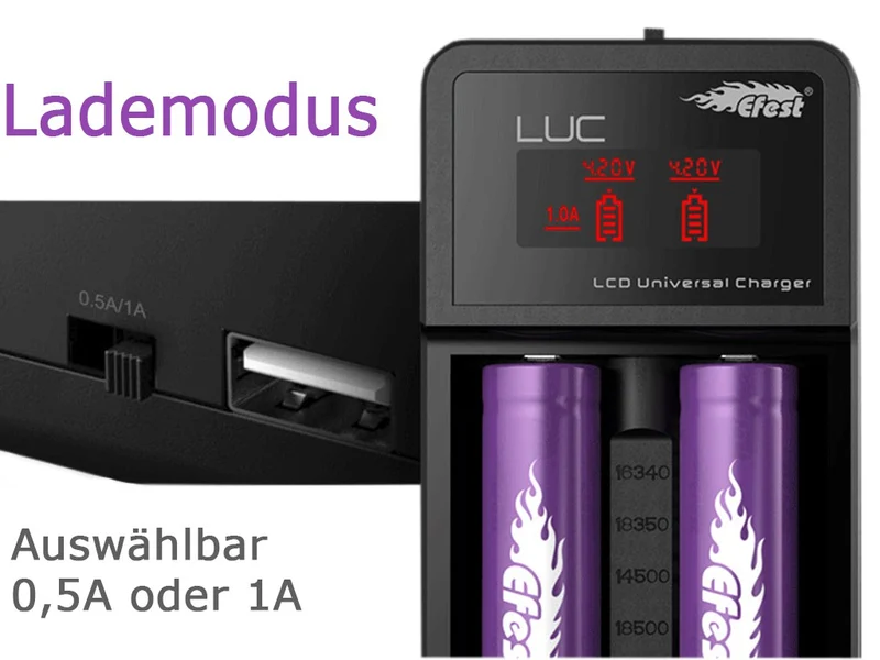 Efest LUC V2 Ladegerät mit LCD Anzeige für 3,6V - 3,7V Li-Ion-Akkus