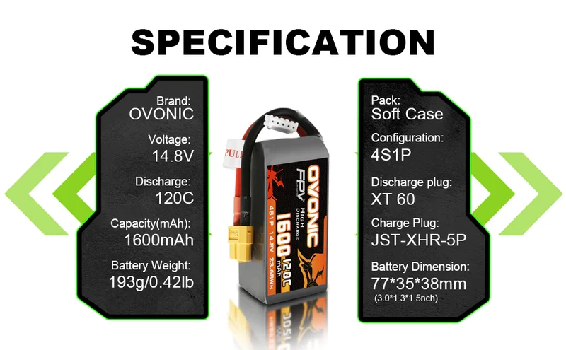 Ovonic FPV 4S 1600mAh 120C 14,8V HV XT60 LiPo Akku