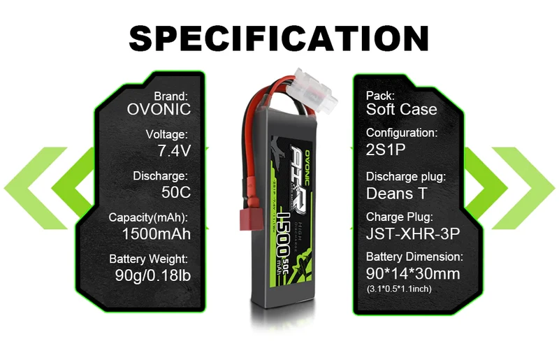 Ovonic Air 2S 1500mAh 7,4V 50C Dean Lipo Akku (2 Stück)