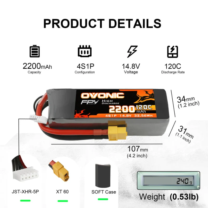 Ovonic FPV 4S 2200mAh 14,8V 120C XT60 LiPo Akku