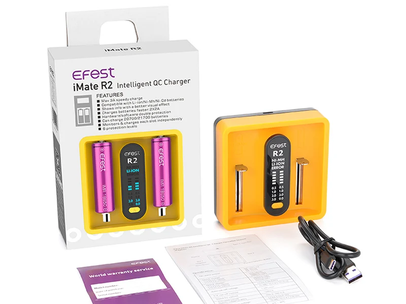 Efest iMate R2 Ladegerät für Li-Ion und NiMh/NiCD Akku mit QC3.0 Stromversorgung