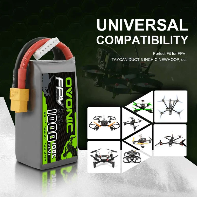 Ovonic FPV 6S 1000mAh 22,2V 100C XT60 LiPo Akku (2 Stück)