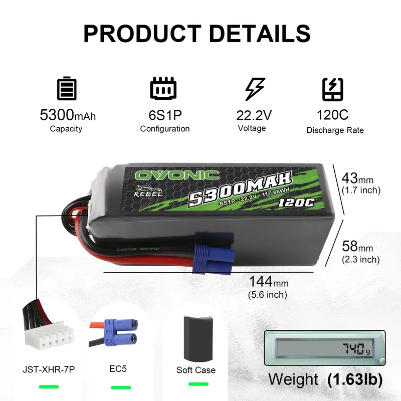 Ovonic Rebel 6S 5300mAh 22,2V 120C EC5 LiPo Akku