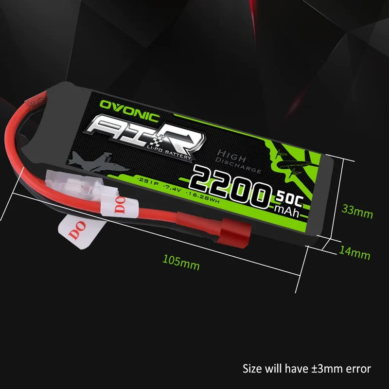 Ovonic 2S 2200mAh 50C 7,4V T-Stecker LiPo Akku (2 Stück)