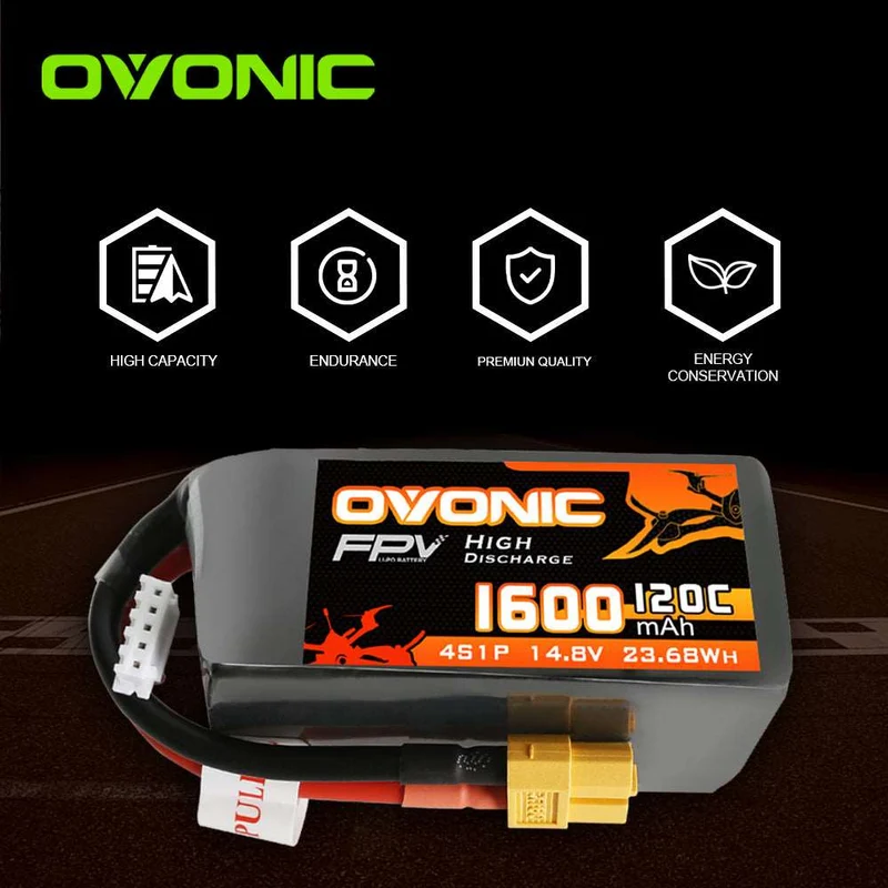 Ovonic FPV 4S 1600mAh 120C 14,8V XT60 LiPo Akku (4 Stück )