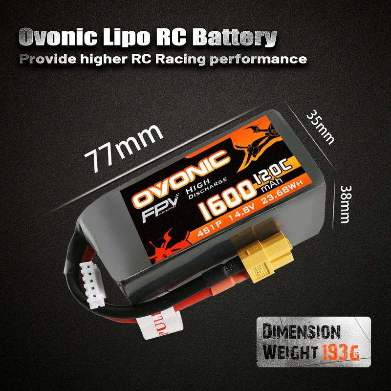 Ovonic FPV 4S 1600mAh 120C 14,8V XT60 LiPo Akku (4 Stück )