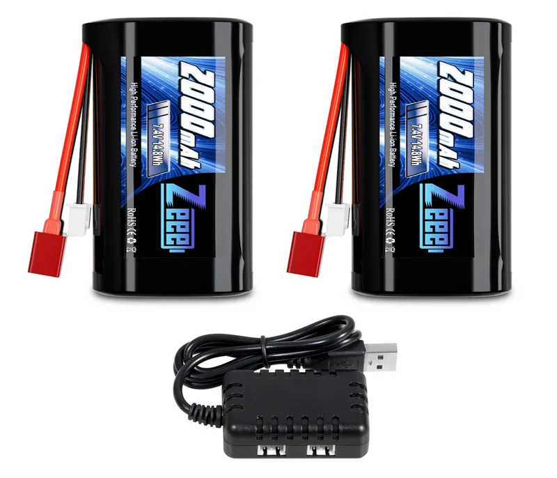 Zeee Li-Ion 2S 2000mAh 7,4V 15C SM 2P-Anschluss USB-Ladegerät (2 Stück)