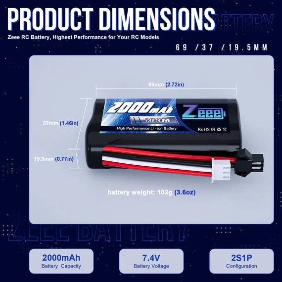 Zeee Li-Ion 2S 2000mAh 7,4V 15C SM 2P-Anschluss USB-Ladegerät (2 Stück)