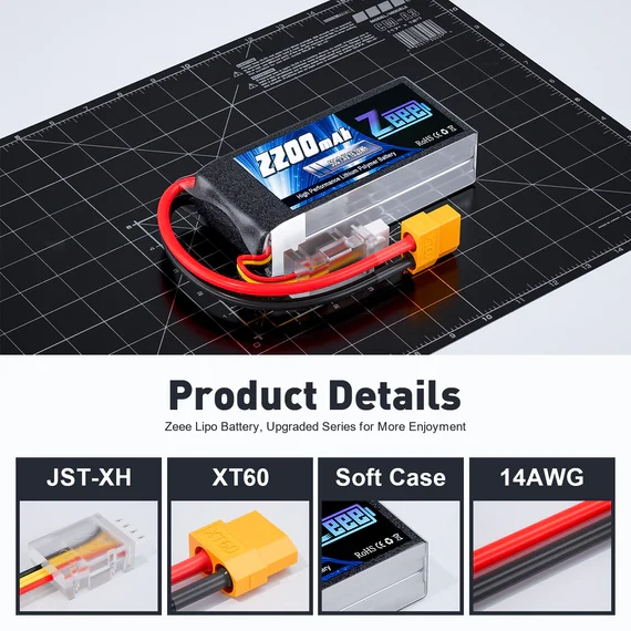 Zeee 2S 2200mAh 7,4V 50C XT60 Shorty Lipo Akku (2 Stück)
