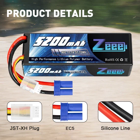 Zeee 3S 5200mAh 11,1V 80C EC5 Hardcase Lipo-Akku (2 Stück )