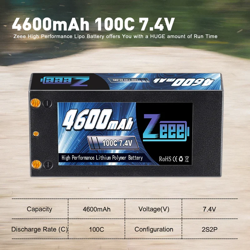 Zeee 2S 4600mAh 7,4V 100C Hardcase 4-mm-Bullet-Deans Shorty Lipo-Akku