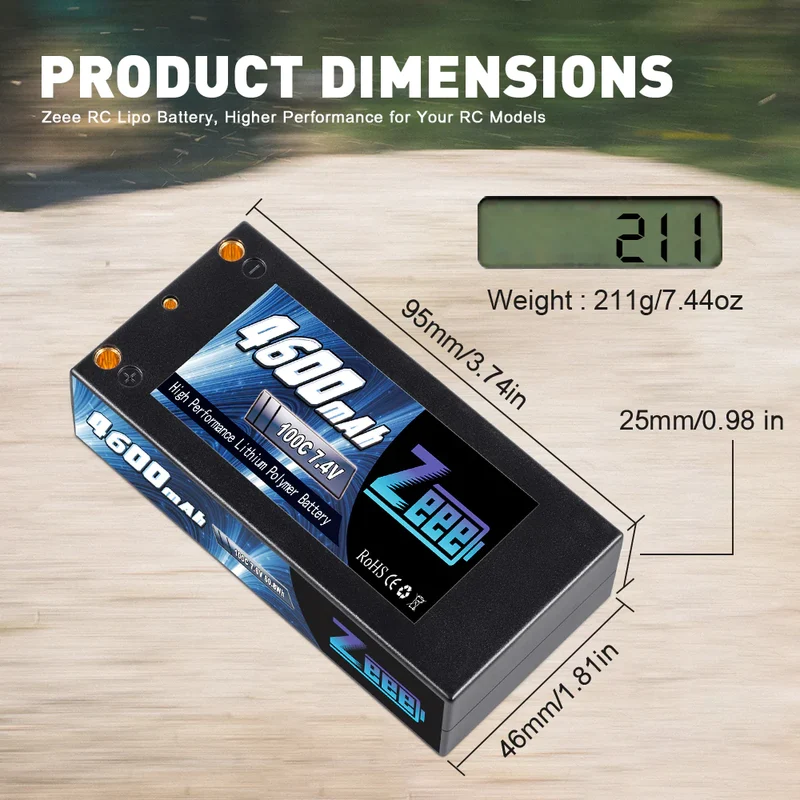 Zeee 2S 4600mAh 7,4V 100C Hardcase 4-mm-Bullet-Deans Shorty Lipo-Akku