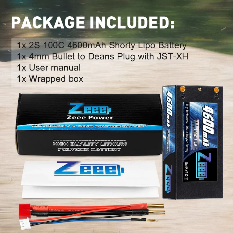 Zeee 2S 4600mAh 7,4V 100C Hardcase 4-mm-Bullet-Deans Shorty Lipo-Akku