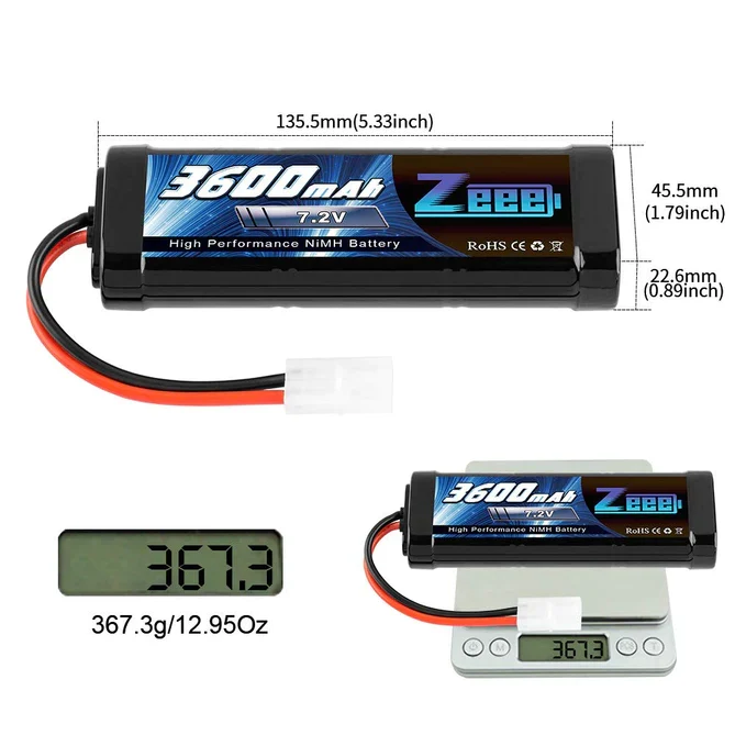 Zeee 7.2V 3600mAh RC NiMH Akku Tamiya-Stecker (2 Stück)