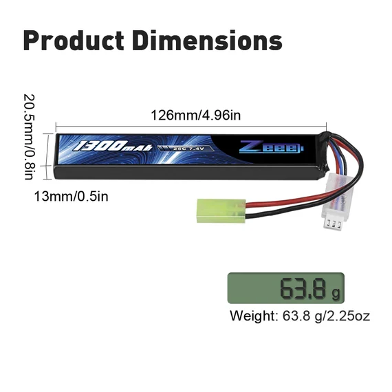 Zeee 2S 1300mAh 7,4V 25C Mini Tamiya-Stecker Akku