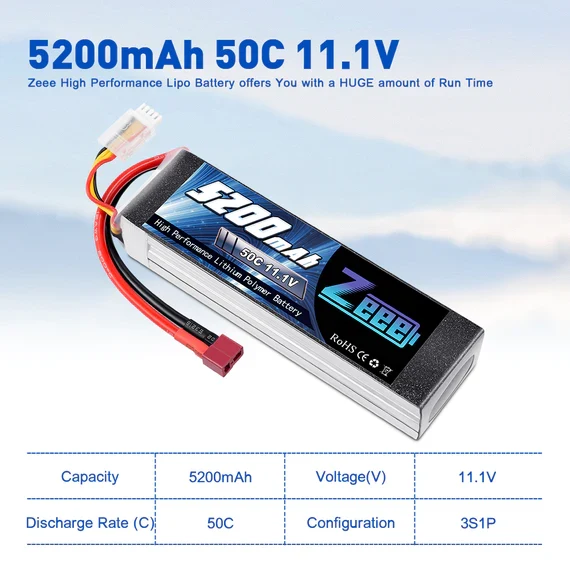 Zeee 3S 5200mAh 11.1V 50C Dean Lipo Akku(2 Stück)