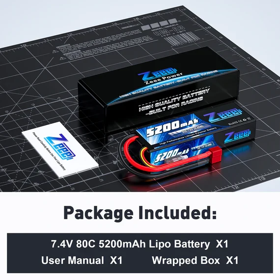 Zeee 2S 5200mAh 7.4V 80C Hardcase Deans T Plug LiPo Akku