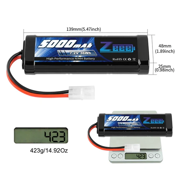Zeee 7.2V 5000mAh NiMH-Akku Tamiya-Stecker 6-Zellen-Akku (2 Stück)