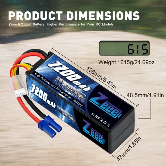 Zeee 4S Lipo Akku 7200mAh 14,8V 80C EC5 Hardcase (2 Stück)