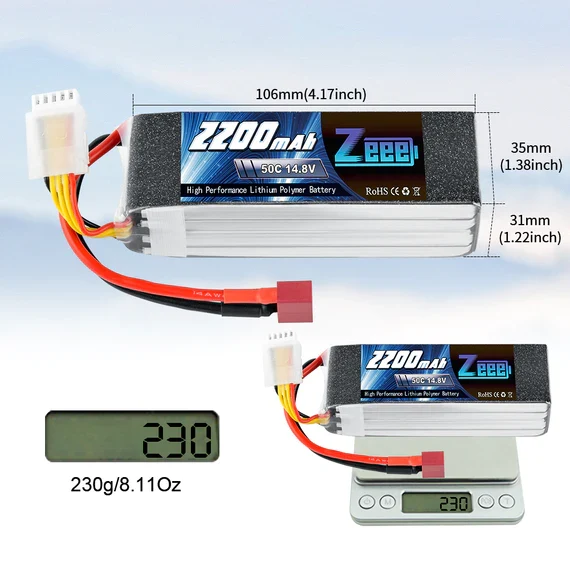 Zeee 4S 2200mAh 14.8V 50C Dean Lipo Akku (2 Stück)