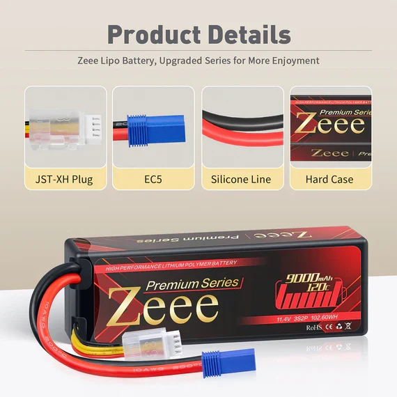 Zeee Premium Series 3S 9000mAh, 11,4V 120C Hardcase EC5 HV (2 Stück)