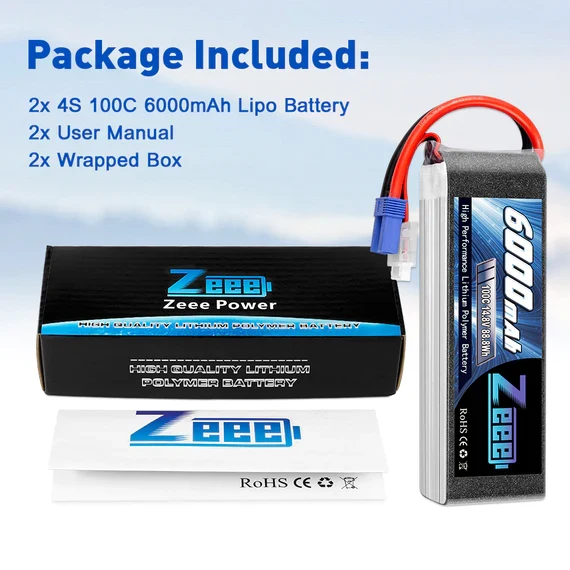 Zeee 4S 6000mAh 14,8V 100C EC5 Lipo Akku (2 Stück)