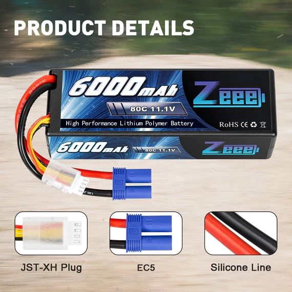 Zeee 3S 6000mAh 11,1V 80C Hardcase EC5 Lipo Akku (2 Stück)