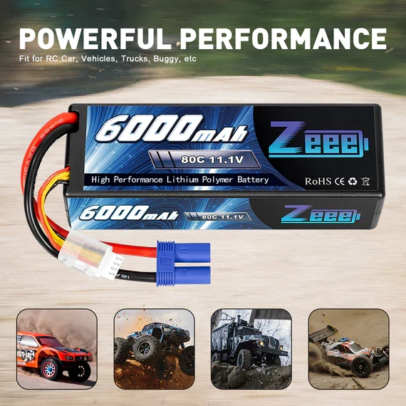 Zeee 3S 6000mAh 11,1V 80C Hardcase EC5 Lipo Akku (2 Stück)