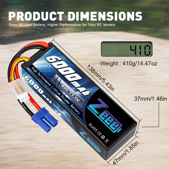 Zeee 3S 6000mAh 11,1V 80C Hardcase EC5 Lipo Akku (2 Stück)