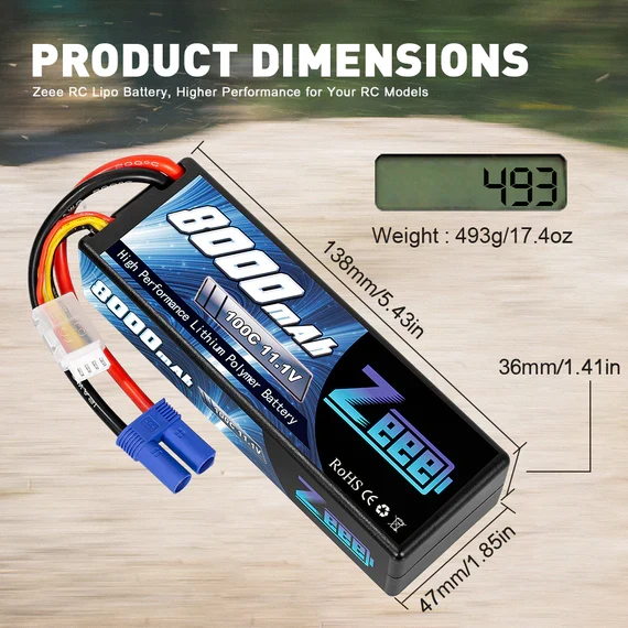 Zeee 3S 8000mAh 11,1V 100C Hardcase EC5 Lipo Akku (2 Stück)