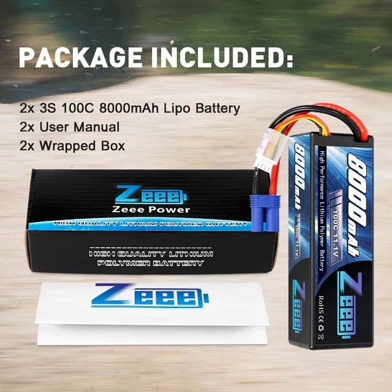 Zeee 3S 8000mAh 11,1V 100C Hardcase EC5 Lipo Akku (2 Stück)