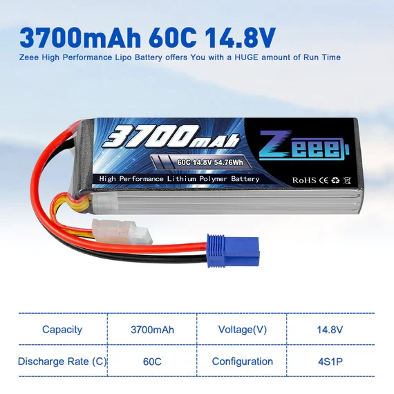 Zeee 4S 3700mAh 14,8V 60C EC5 Lipo Akku (2 Stück)