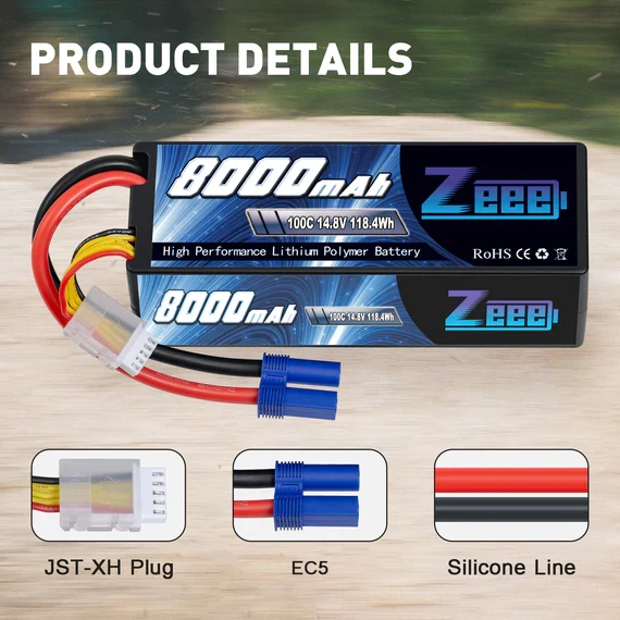 Zeee 4S 8000mAh 14,8V 100C EC5 Hardcase Lipo Akku (2 Stück)