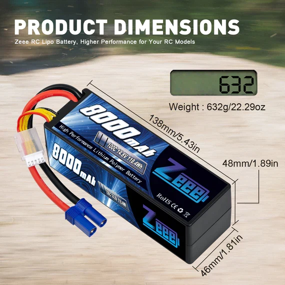 Zeee 4S 8000mAh 14,8V 100C EC5 Hardcase Lipo Akku (2 Stück)
