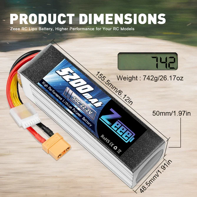 Zeee 6S 5200mAh 22.2V 50C XT90 Lipo Akku