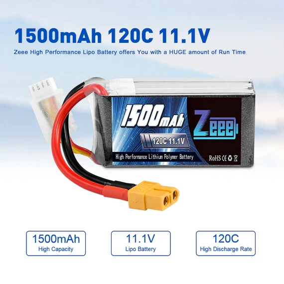 Zeee 3S 1500mAh 11,1V 120C Graphen XT60 Lipo Akku (2 Stück)
