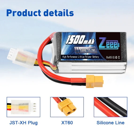 Zeee 3S 1500mAh 11,1V 120C Graphen XT60 Lipo Akku (2 Stück)