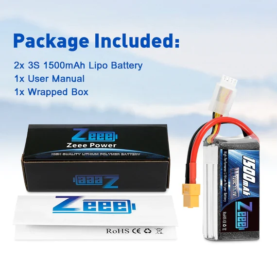 Zeee 3S 1500mAh 11,1V 120C Graphen XT60 Lipo Akku (2 Stück)