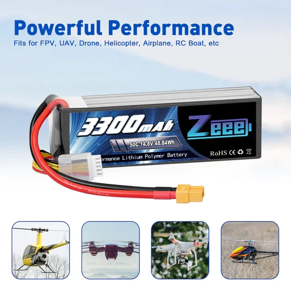 Zeee 4S Lipo Akku 3300mAh 14,8V 50C Soft Case XT60 (2 St.)